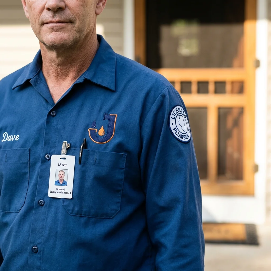 Licensed plumber showing ID badge in Clayton, AL
