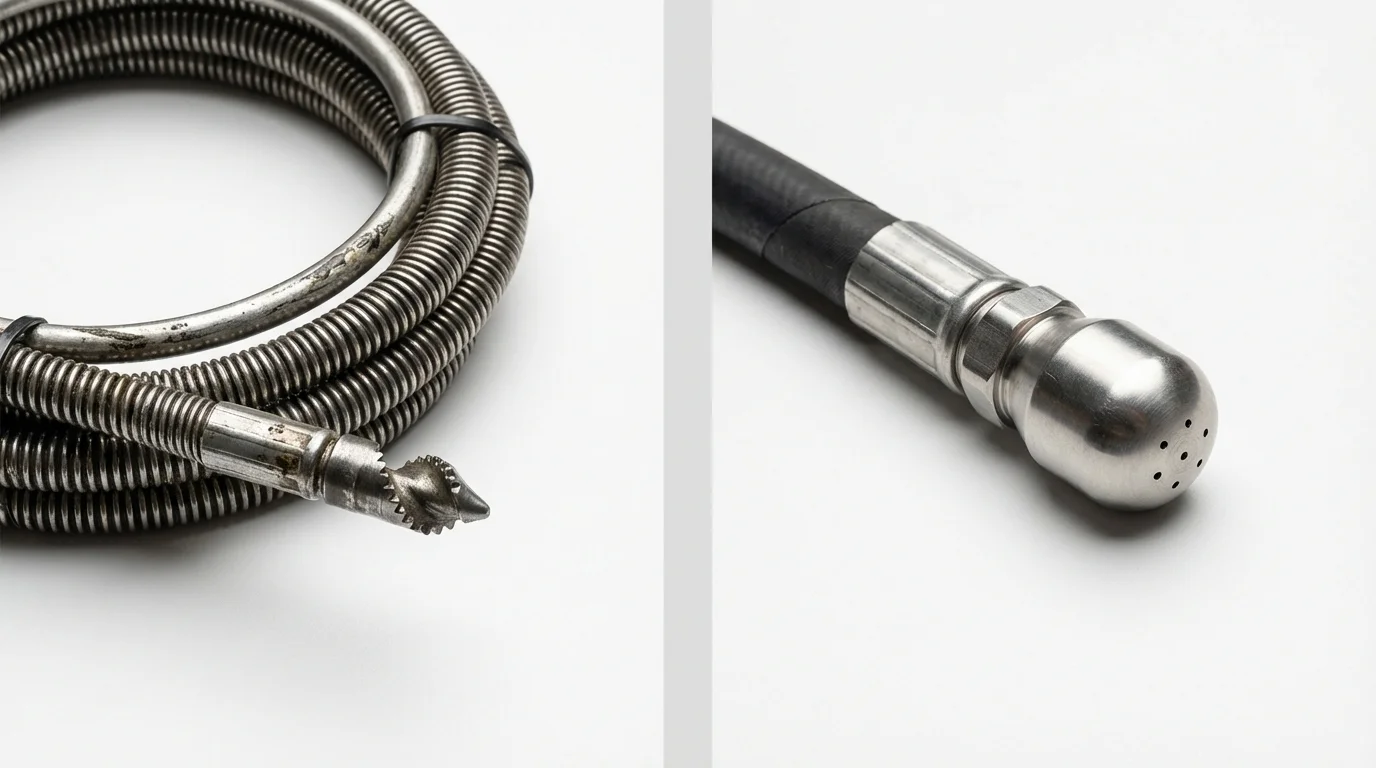 Drain snake cable and hydro jetting nozzle used for drain cleaning in Clayton, AL