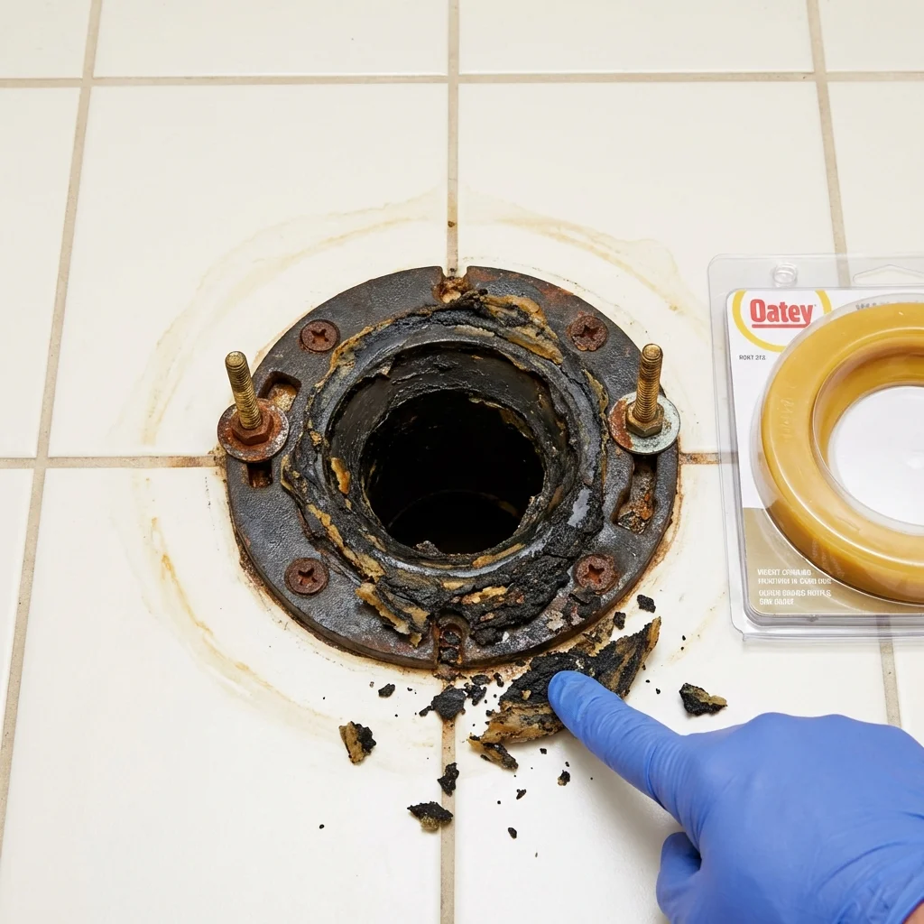 Failed wax ring showing water seepage at the base of a toilet in a Clayton, AL home