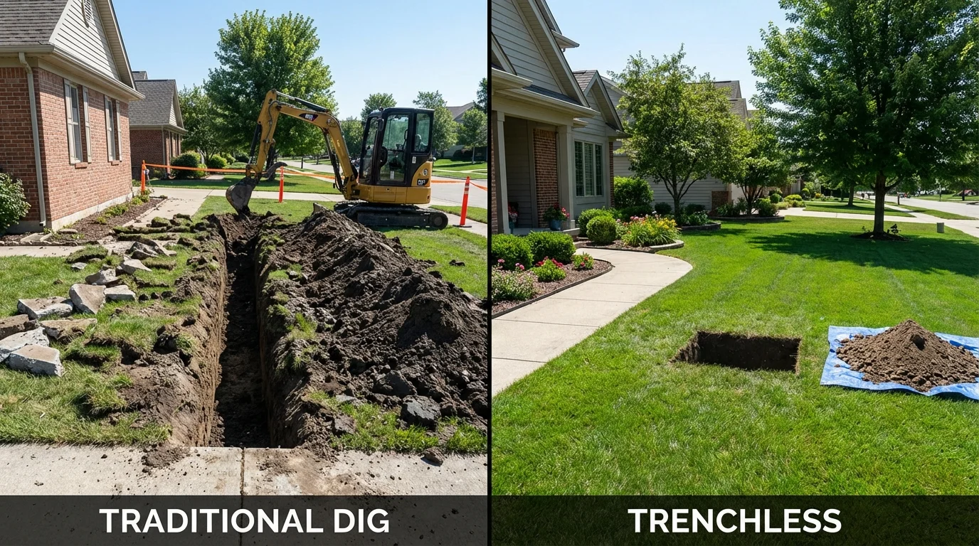 Trenchless sewer repair with minimal yard damage versus traditional excavation in Clayton, AL